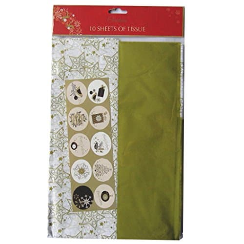 Christmas Tissue Paper Gold Printed with Labels – 10 Sheets in 2 Designs – 510mm x 510mm