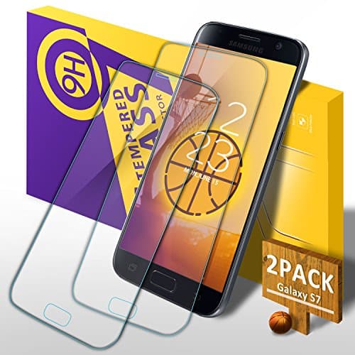 Dahuang Samsung Galaxy S7 Screen Protector, [2 Pack] Samsung Galaxy S7 Full Coverage HD Crystal Clear Tempered Glass Screen Protector, 9H Anti Scratch and Anti Shatter Protective Film Guard Cover - Transparent