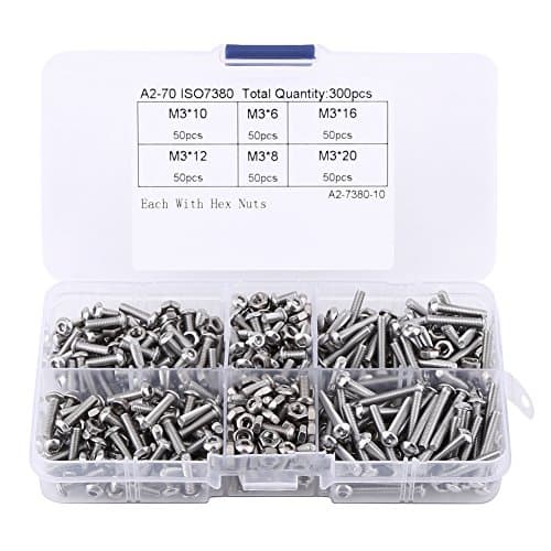 300 Pcs M3 Stainless Steel Hex Socket Cap Head Screw Bolts and Nuts Assortment Tool Kit with Plastic Box