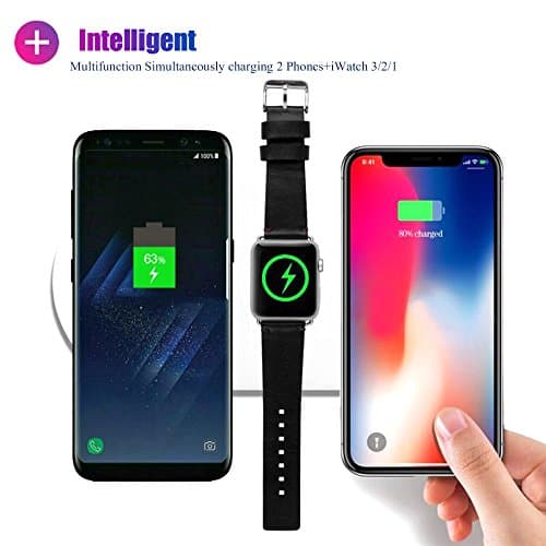 DBigness Mini AirPower Fast Wireless Charger, 3 in 1 Qi Fast Wireless Charger for iWatch 3/2/1,Ultra Slim Portable Wireless Charger for iPhone X/8Plus/8,Samsung Galaxy S9/9+/S8/S8+ (30W AC Adapter and British regulator connector Included)