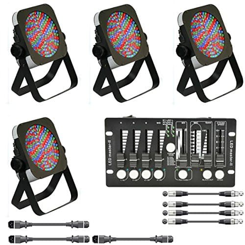 School Stage Lighting Kit with 4 x Slim LED Par 56, Mini DMX Controller &amp; Cables
