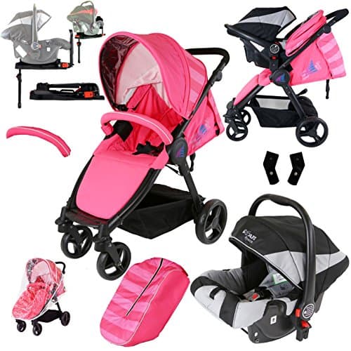 iSafe Sail Stroller - Pink Travel System Includes Carseat, ISOFIX Base, Bumper Bar Rain cover Bootcover