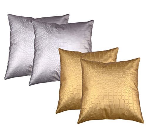 2x Beautiful Luxury Genuine Leather Cushion Cover With Crocodile Pattern Embossed Surface (45 x 45 cm, Golden)
