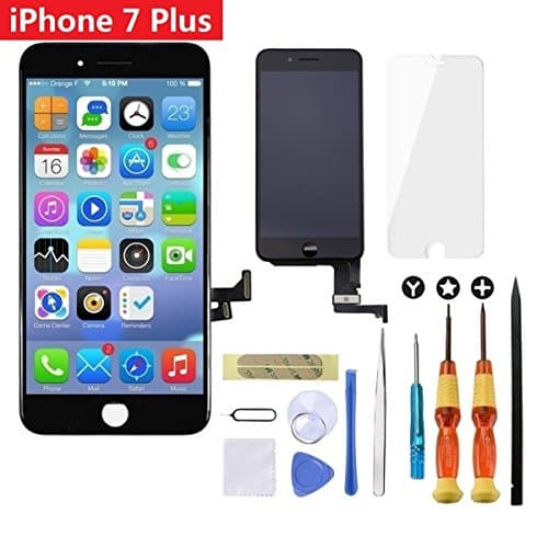 GULEEK LCD Touch Screen Digitizer Frame Assembly Full Set Screen Replacement with Tools + Tempered Glass Screen Protector for iPhone 7 Plus(5.5 inch) Black