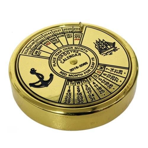 Southern Hemisphere Solid Brass Nautical 50 Year Calendar With Felt Base Tells Day For Any Given Month Until 2067
