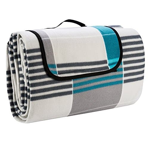 Qikafan 200 x 200 cm (78.7 x 78.7 in) Picnic Blanket Waterproof Backing Outdoor Beach Picnic Rug Mat with Handle (Blue Lattice)