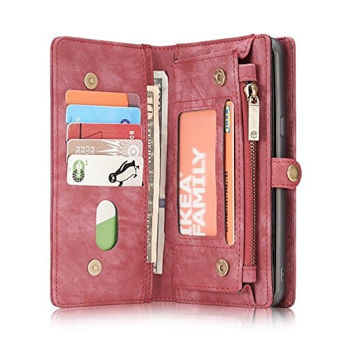 Samsung Galaxy S9 Plus Leather Case with Card Slot Billfold with Zipper Magnet Cell Phone Protective Case, Red