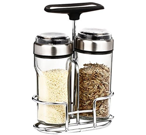 DFHHG® Dining Table Glass Condiment Bottles Set Kitchen Salt Pepper Spice Jar Barbecue Strap Box Two Pieces Storage