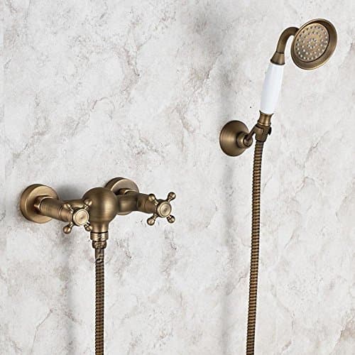 JinRou Modern unique design Lite copper antique wall mounted double handle shower faucets , bell hand spray set