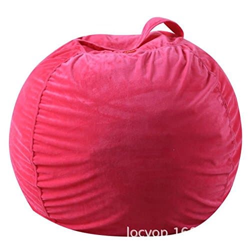 Spacious Stuffed Animal Storage Bean Bag - Soft Comfy Plush Fabric Kids Prefer Over Canvas - Replace Your Mesh Toy Hammock or Net - Store Blankets & Pillows Too (Pink, 26'')