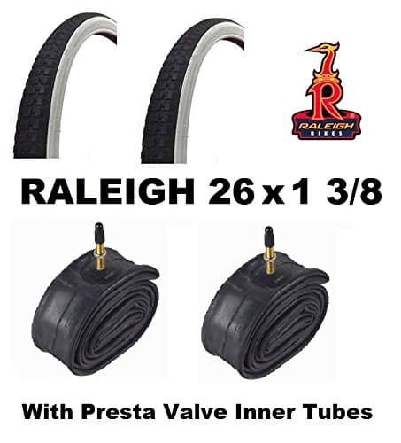 Roaduserdirect Cycle Packs 2 x RALEIGH 26x1 3/8 White Wall Tyres & 2 x DURA Inner Tubes - Presta Valves