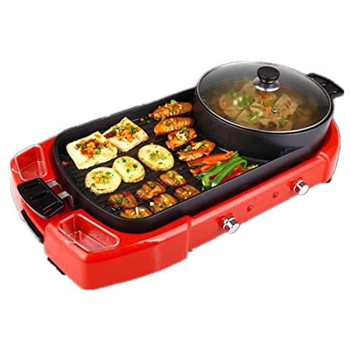 LUOER BBQ Electric Baking Pan With Hot Pot 2 In 1, Indoor / Outdoor 1700 Watts Electric Oven / Barbecue Machine / Hot Pot, Korean Non-Smoking Electric Heating Pan