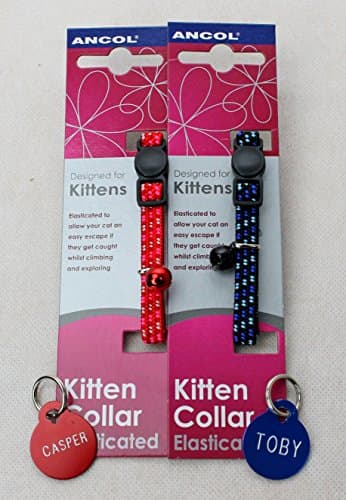 Rosewoods KITTEN COLLAR & BELL, WITH A PET ID TAG ENGRAVED BOTH SIDES FREE (Black)