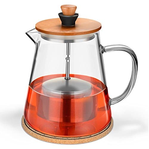 Tea Pot with Infuser Set - Borosilicate Glass Teapots Kettle with Tea Strainer and Coaster- Stovetop Safe -Glass Tea Maker Filter for Loose Leaf Iced Blooming