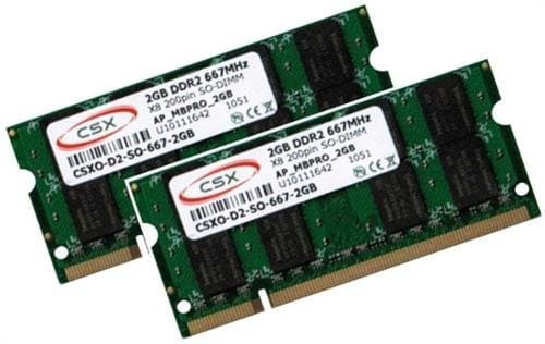 4 GB Dual Channel Kit 2 x 2 GB 200-Pin DDR2 667 SO-DIMM PC2-5300S 667MHz, CL5)