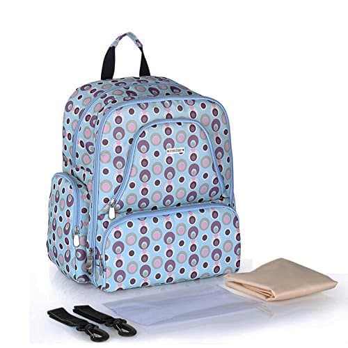 Baby Nappy Backpack, FUYAO Infant Diaper Changing Bag Changing Mat Pushchair Straps Included, Large Capacity (Blue)