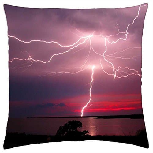 Lightning in Purple-Red Sky - Throw Pillow Cover Case (18