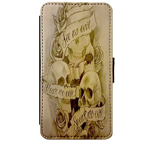 See no Evil - Hear no Evil - Speak no Evil Skulls Goth Leather Flip Phone Case Cover - Wallet - For iPhone &amp; Samsung's (Samsung Galaxy S7)