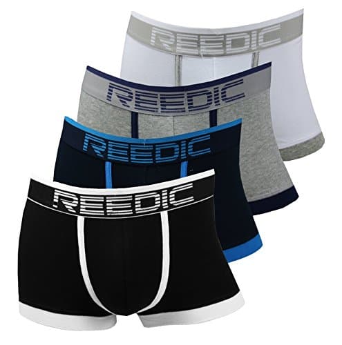 Reedic Men Boxer Shorts Cotton 4-pack, size medium (M), color 1 each black, dark blue, gray blue, white