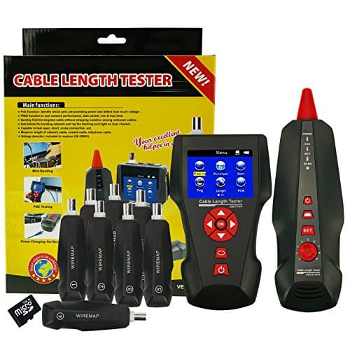 Kibeland Portable Cable Tester Wire Tracker RJ45 RJ11 BNC Cable Length Tester with 8 Remote Identifier POE PING Data Storage Function and Port Flash, Free TF card