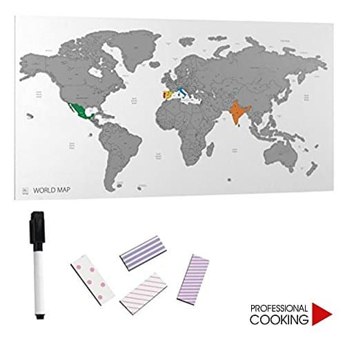 Magnetic Board World Map Grey with Coloured Chalks and Magnets cm. 60 x 40