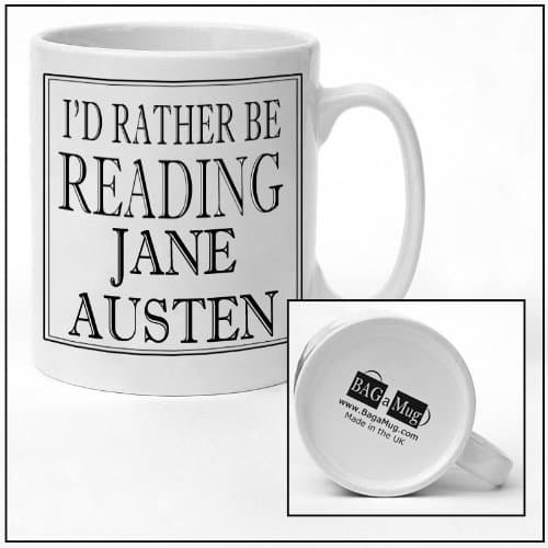 I'd rather be READING JANE AUSTEN Black and white Ceramic Mug New unique easy gift for all occasions