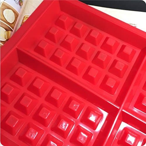 Leayao 4-Cavity DIY Mini Waffles Cake Chocolate Pan Silicone Tray Mold Baking Mould Tool Red