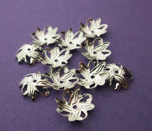 New 10mm x 3mm Silver Plated Fancy Leaf Beadcap 20pcs
