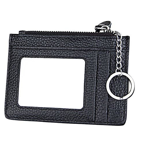 HANERDUN Slim Wallet RFID Blocking Minimalist Leather Front Pocket Wallet Thin Credit Card Holder Zip Coin Purse Mini Wallet With Keychain