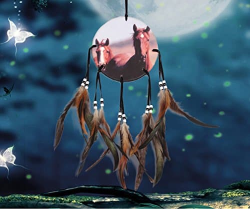 2pcs Handmade Indian Dream Catcher with Feathers Wall Hanging Decoration Ornament (50cm, Horse Totem)