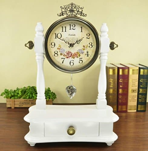 Solid wood European style Clock Retro Tabletop clock With drawer 46*30*17cm , 6