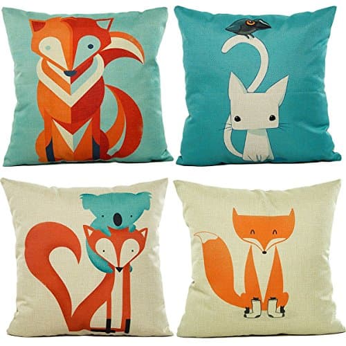 4 X Fox Throw Cotton Linen Pillow Cover Square