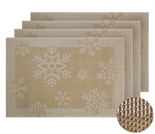 4PCS Christmas Snowflakes Decorative Table Mats, Table Place Protector Dinner Mats Washable Eco-friendly Non-slip PVC Mats, 45*30cm, Gold