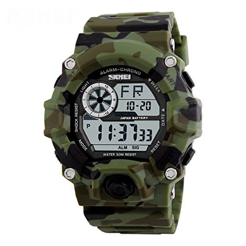 Boys Youth Digital Multi Function LED Quartz Camouflage Electronic Sport Watches Kids Watches Red