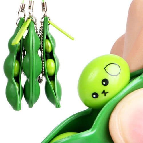 Firestar 3 PACK of Fun Squeeze-a-Bean Soybean Pendants Anti Stressball Stress Relieving Keychain Mobile Chain Fidget Toys - 3 PACK
