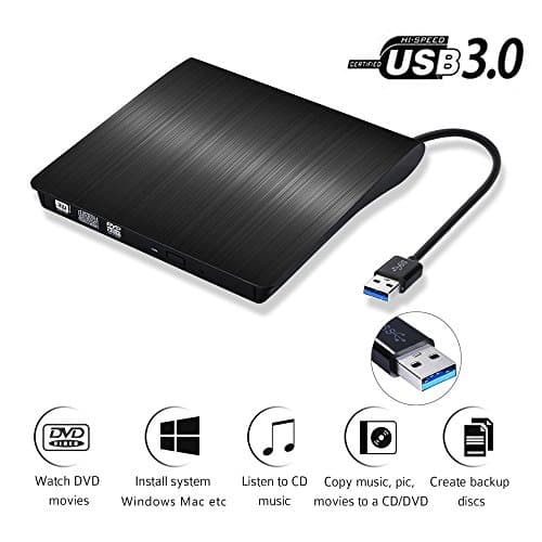 External DVD Drive, Portable USB 3.0 CD RW DVD ROM DVD Burner Writer Rewriter Player for Laptops PC, Desktop, Apple Macbook, Macbook Pro, Macbook Air Support Mac OSX Windows Vista/ 7/ 8/ 10(Black)