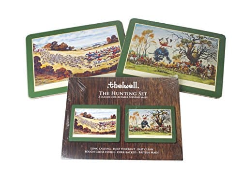 thelwellHunting Serving Mat Set. 2 assorted melamine mats with cork backs, featuring the sporting images of iconic cartoonist Norman A great gift fox hunters. Also see Coasters and Serving Mats