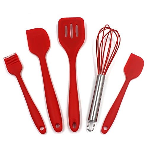 Silicone Kitchen Baking Cooking Utensil Kit,Heat Resistant Nonstick 5-Piece Silicone Spatulas &amp; Brush - Hygienic Cooking &amp; Baking Utensils