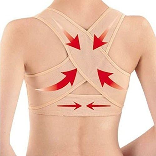 Davidlove Womens Bra Belt Posture Corrector Brace Body Elastic Strap Back Shoulder Vest (L, Beige)