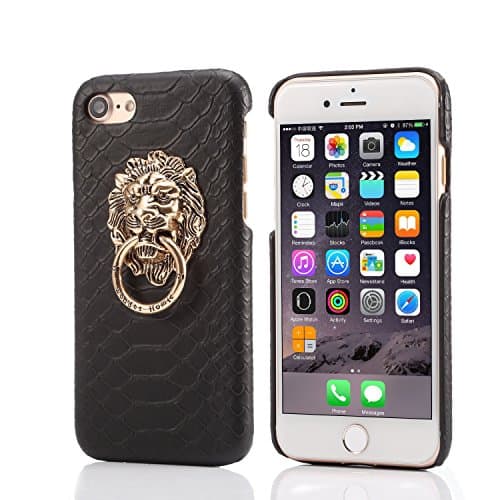 Lizard Snake Skin Pattern Lion King Finger Ring Holder Leather Phone Case Cover For iPhone 5s SE/6s/6plus/7/7plus (iPhone 7plus, Black)