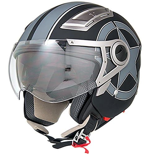 DOT Approved Motorcycle Helmet 3/4 Open Face Matte Black Star Retro Vintage - S