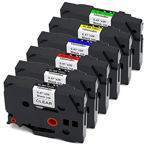 Uoopo 6x 12mm x 8m Brother P-Touch TZe-131 TZe-231 TZe-431 TZe-531 TZe-631 TZe-731 Label Tape for Brother P-Touch PT-H101C GL-H105 GL-H100 PT-E100 PT-P750W PT-H110 PT-2030 VP PT-2430PC Label Makers