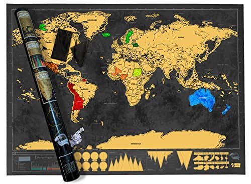 Scratch Map Deluxe - Vibrant Colours with Gift Tube + Scratch Accessories, NEW 2018 STYLE