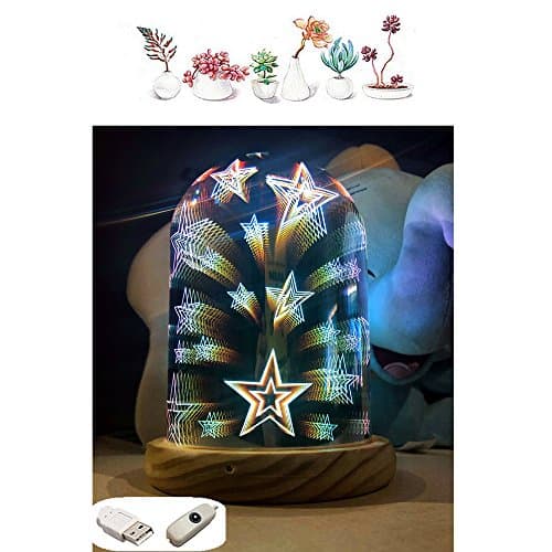 MUCHER 3D Lamp Coloured Glass Dome Bamboo Base LED Star Lamp Mood Light ideal for Bedroom,Living Room, Hallway