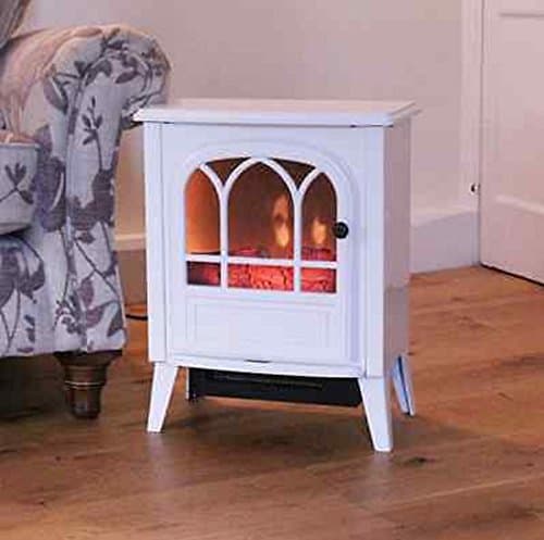 White Modern Electric Fireplace - Traditional Style Log Burning Effect Stove with Built In Overheat Protection, Fan Assisted, 2 Heat Settings