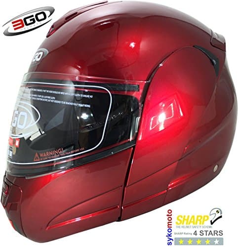 3GO 115 MODULAR FLIP FRONT MOTORCYCLE MOTORBIKE TOURING DVS ECE ACU BURGANDY HELMET (L (59-60 cm))
