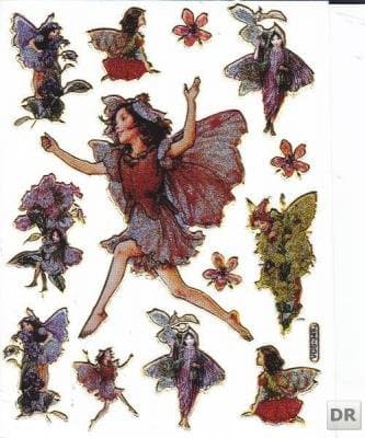 Pixie, fairy and flower stickers, 1 sheet with 13 stickers - 135 mm x 100 mm - metallic finish - arts and crafts, kids' party
