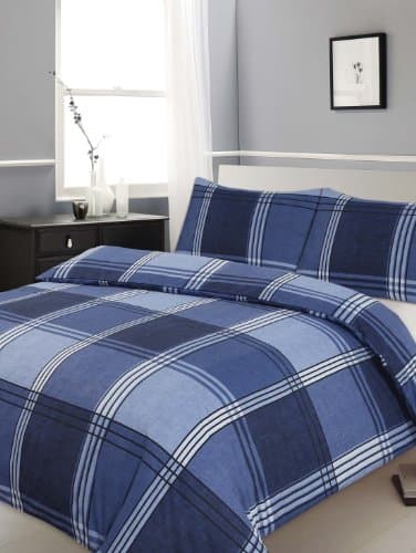 Double Bed Duvet /Quilt Cover Bedding Set Hamilton Check Blue Checked /Striped