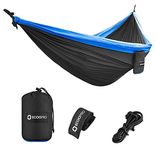 The Ultimate Double Camping Hammocks- The Best Quality Camp Gear For Backpacking Camping Survival &amp; Travel- Portable Lightweight Parachute Nylon Ropes and Carabiners Included by FEEMIC (Grey and Blue)