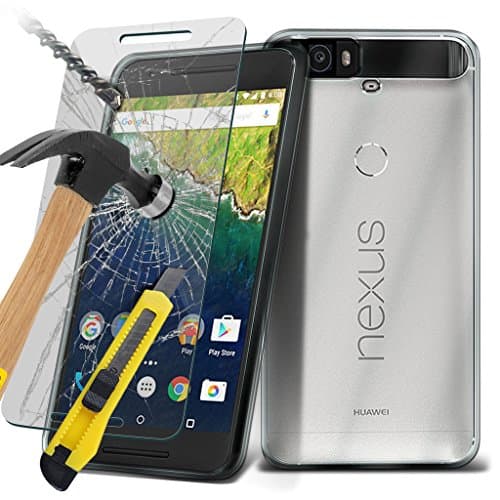 TheTransporter Premium Tempered Glass Screen Protector and Clear Soft Gel Case (Nexus 6P, Clear)
